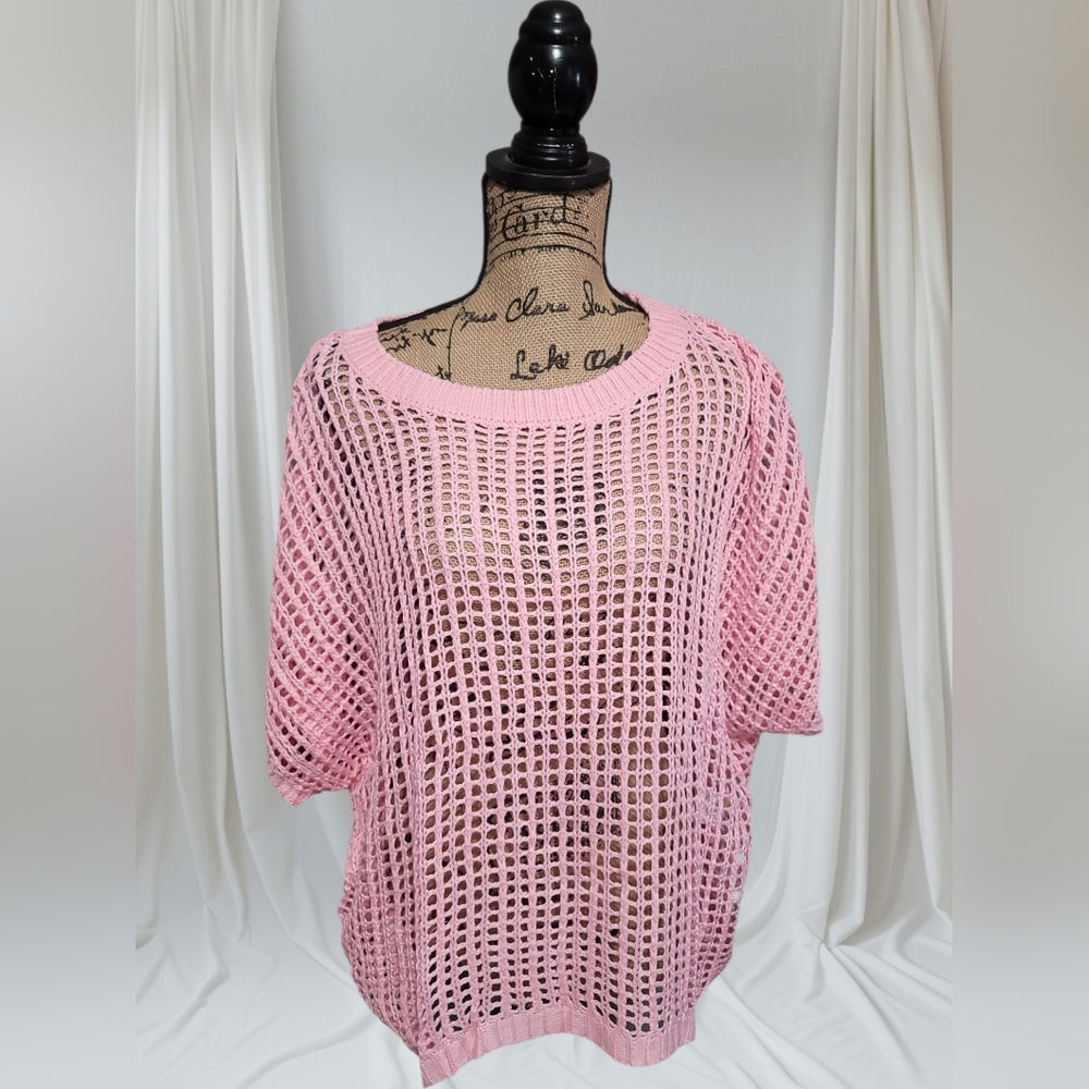 Dokotoo Pink Fishnet Off-Shoulder Top NWT - Picture 3 of 4